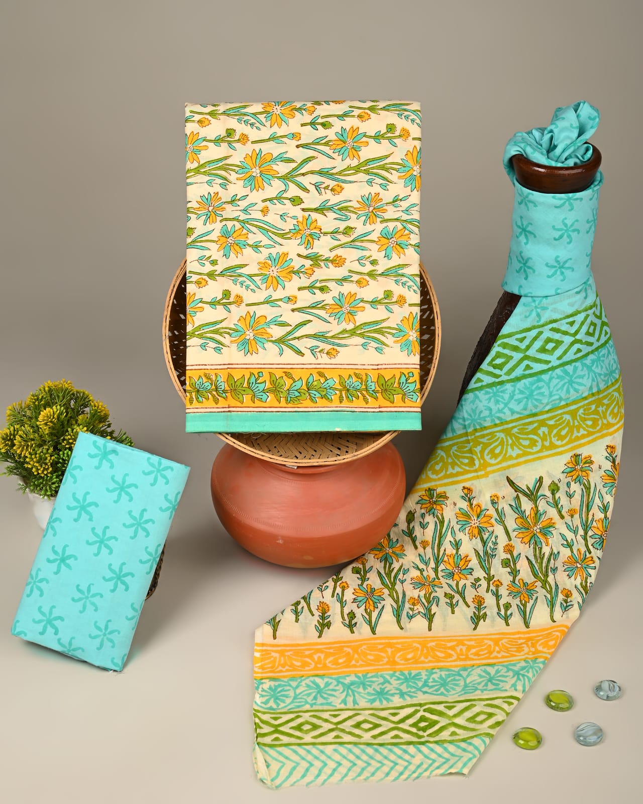 Wholesale Handblock Printed Cotton Mul Mul Suit Set with Mul Dupatta – Light Yellow Color, Handcrafted in Rajasthan for Designers, Boutiques, and Bulk Orders